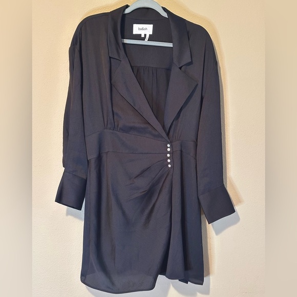 ba&sh Women’s Falla Faux Wrap Satin Mini Dress Black NWT Size Large - Picture 2 of 10